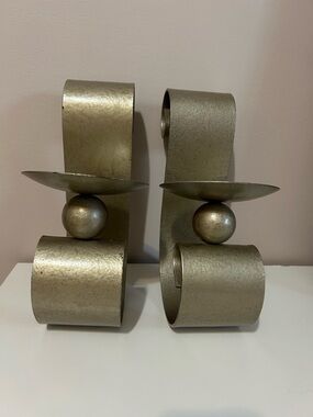 Mid-Century Modern Scroll Candle Holders / Sconces in Metallic Gold